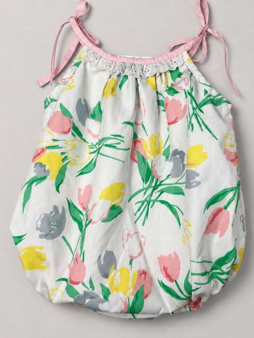 The Beaufort Bonnet Company Junie B. Bubble romper Elizabethtown Tulips print